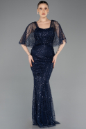 Robe de Soirée Longue Perlé Bleu Marine ABU5718