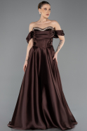 Robe De Soirée Grande Taille Longue Satin Brun ABU5726