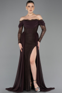 Robe de Soirée Longue Dantelle Brun ABU5727