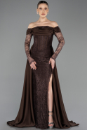 Robe de Soirée Grande Taille Longue Dantelle Brun ABU5724
