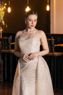 Robe de Soirée Longue Perlé Beige ABU5730