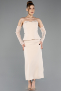 Robe de Cérémonie Midi Beige ABK2539