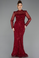 Robe De Soirée Perlé Longue Rouge Bordeaux ABU5638