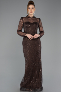 Robe De Soirée Perlé Longue Brun ABU5638