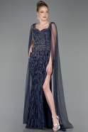 Robe de Soirée Longue Pierreux Bleu Marine ABU5751