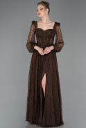 Robe de Soirée Longue Dantelle Brun ABU5797
