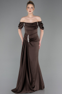 Robe Queue de Poisson Longue Satin Brun ABU5765
