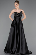 Robe de Soirée Longue Satin Noir ABU5767