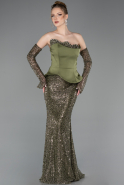 Robe De Soirée Perlé Longue Kaki ABU5303