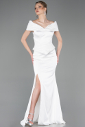 Robe de Soirée Longue Satin Blanc ABU5785