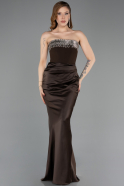 Robe Queue de Poisson Longue Satin Brun ABU5820