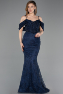 Robe Queue de Poisson Longue Dantelle Bleu Marine ABU5822