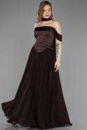 Robe De Soirée Mousseline Longue Brun ABU5327