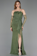 Robe De Soirée Dantelle Longue Kaki ABU5603