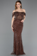 Robe de Soirée Longue Perlé Brun ABU5833