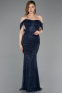 Robe de Soirée Longue Perlé Bleu Marine ABU5833