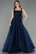 Robe de Soirée Longue Dantelle Bleu Marine ABU5778