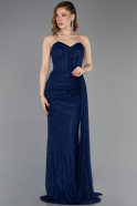 Robe de Soirée Longue Dantelle Bleu Marine ABU5795
