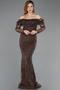 Robe de Soirée Longue Perlé Brun ABU5825