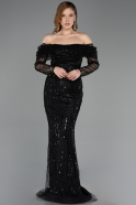 Robe de Soirée Longue Perlé Noir ABU5825