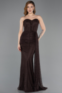 Robe de Soirée Longue Dantelle Brun ABU5795