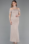 Robe de Soirée Longue Dantelle Vison ABU6038