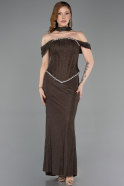Robe de Soirée Longue Dantelle Brun ABU6038