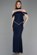Robe de Soirée Longue Dantelle Bleu Marine ABU6038