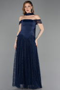 Robe de Soirée Longue Dantelle Bleu Marine ABU5799