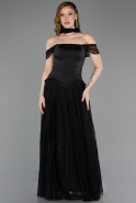 Robe de Soirée Longue Dantelle Noir ABU5799