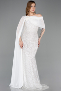 Robe de Soirée Longue Perlé Blanc ABU5816