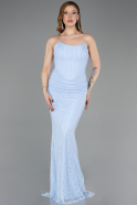 Robe de Soirée Longue Dantelle Bleu clair ABU5817