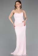 Robe de Soirée Longue Dantelle Poudre ABU5817