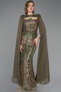 Robe de Soirée Longue Squameuse Kaki ABU5828