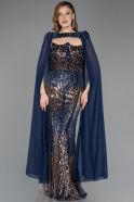 Robe de Soirée Longue Squameuse Bleu Marine ABU5828