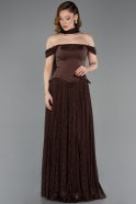 Robe de Soirée Longue Dantelle Brun ABU5799