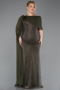 Robe de Soirée Grande Taille Longue Perlé Kaki ABU5819