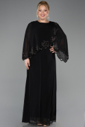 Robe De Soirée Grande Taille Longue Mousseline Noir ABU5852