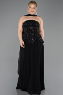 Robe de Soirée Grande Taille Longue Mousseline Noir ABU5855