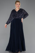 Robe Grande Taille Longue Mousseline Bleu Marine ABU5859