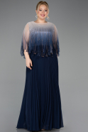 Robe Grande Taille Longue Mousseline Bleu Marine ABU5864