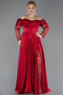 Robe Grande Taille Satin Longue Rouge Bordeaux ABU5261