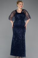 Robe de Soirée Grande Taille Longue Perlé Bleu Marine ABU5722