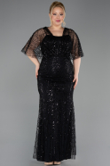 Robe de Soirée Grande Taille Longue Perlé Noir ABU5722
