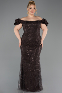 Robe De Fiançailles Grande Taille Perlé Longue Brun foncé ABU4788