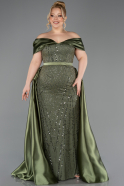 Robe Grande Taille Perlé Longue Kaki ABU5742