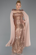 Robe De Soirée Grande Taille Longue Squameuse Cuivre ABU5830