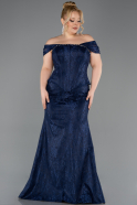 Robe de Soirée Grande Taille Longue Dantelle Bleu Marine ABU5824