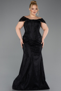 Robe de Soirée Grande Taille Longue Dantelle Noir ABU5824