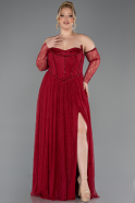 Robe De Soirée Grande Taille Dantelle Longue Rouge Bordeaux ABU5882
